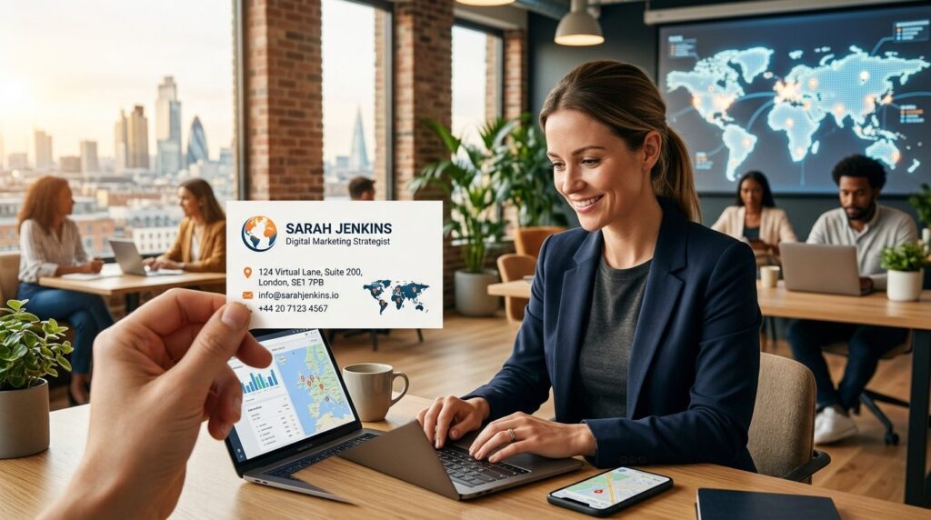 Digital entrepreneur working from a virtual office setting, 