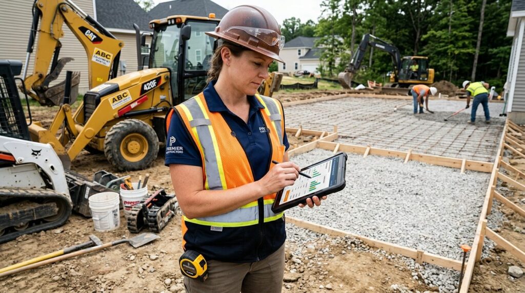 Construction professional measuring and calculating costs on