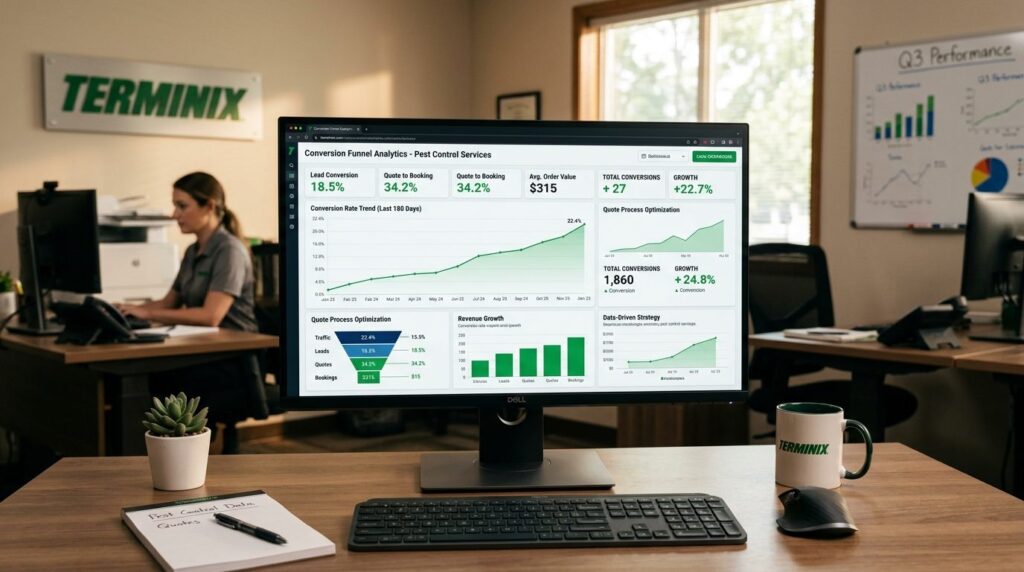 Digital conversion funnel visualization - modern computer mo