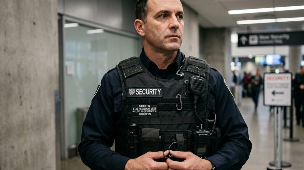 Close-up of a professional security professional wearing cer