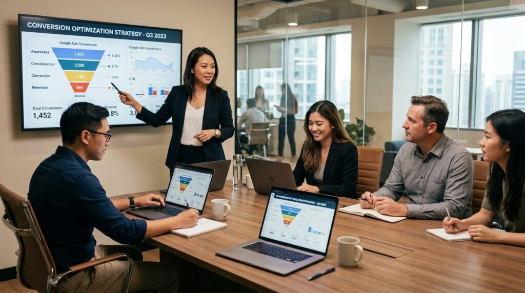 Business professional presenting conversion optimization str